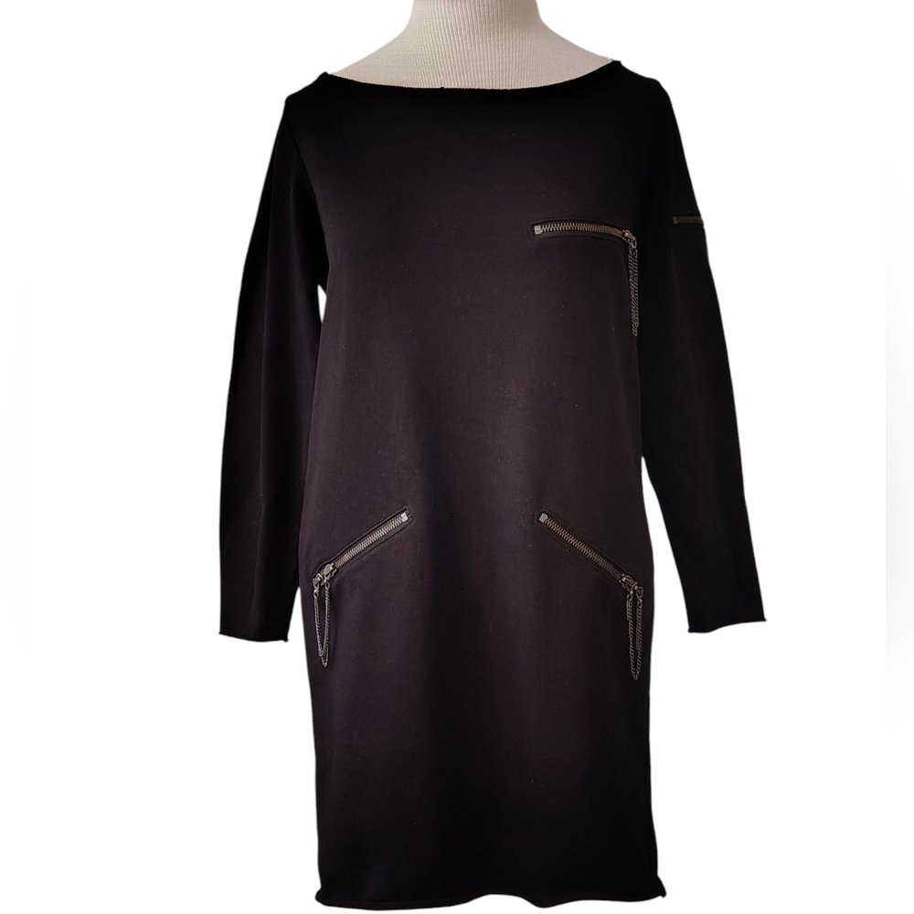 Alice + Olivia Black Sweatshirt Edgy Rocker 80's Style Dress